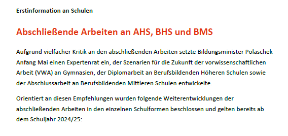 Erste Informationen zu den Weiterentwicklungen der abschließenden Arbeiten